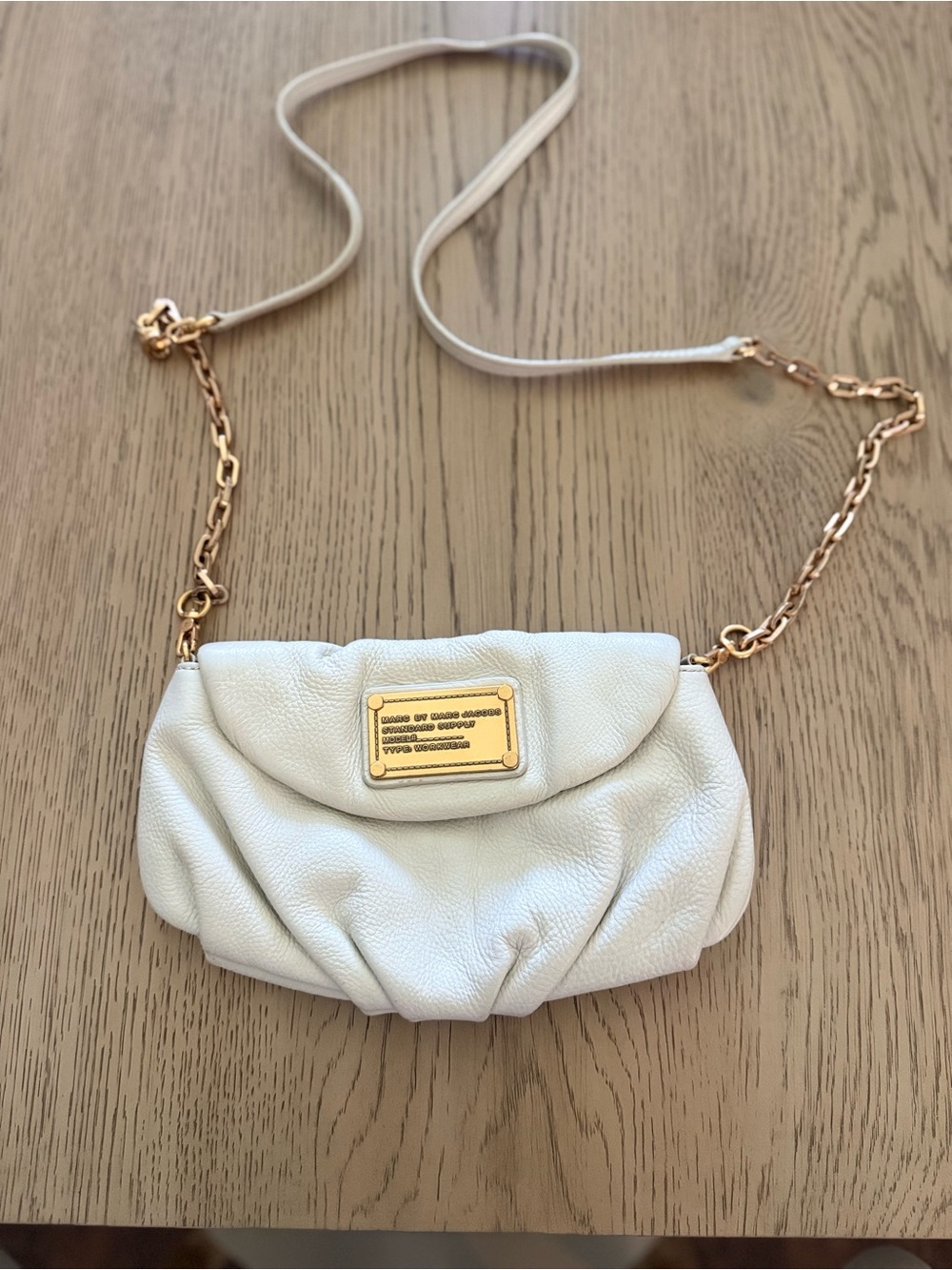 Marc Jacobs White Leather Crossbody with Gold Chain Strap